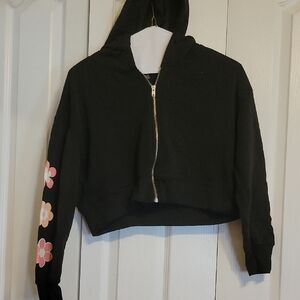 Black Kids Hoodie with Floral Sleeves Lg
